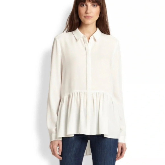 Tibi Savanna Crepe Long Sleeve Peplum Top - Picture 1 of 14